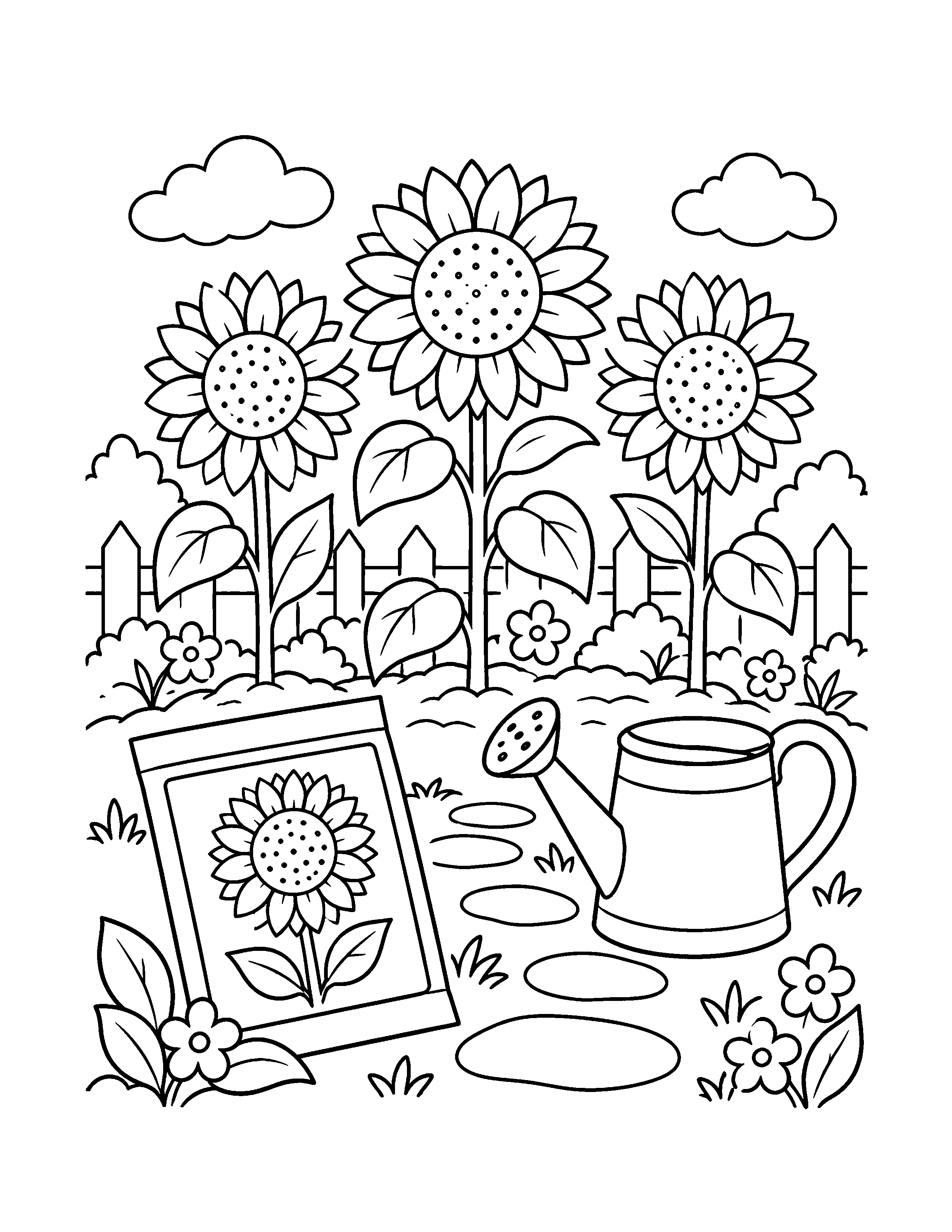 Preview of the Grandma’s Garden sunflower coloring page